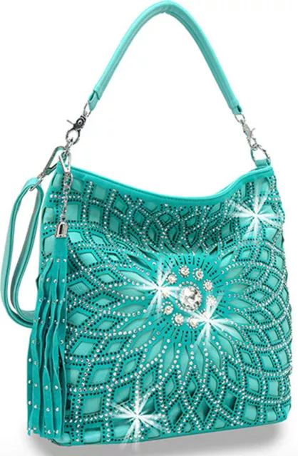 Zzfab Starburst Rhinestone Hobo Bag with Shoulder Strap Cross Body Bling Purse