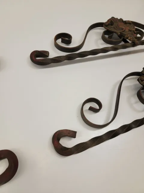 4x Antique Wrought Iron Swing Arm Curtain Brackets - Art Nouveau 11