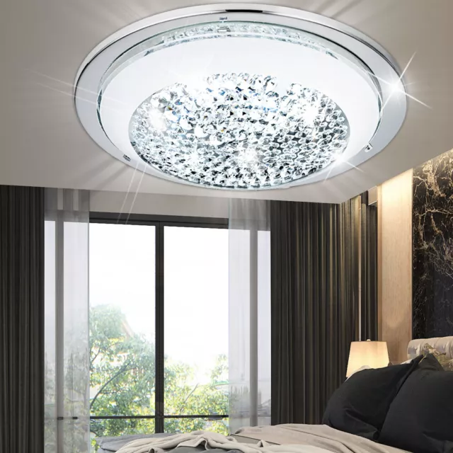 Luxus LED Decken Lampe Wohn Zimmer Chrom Glas Wand Leuchte Kristalle Muster rund