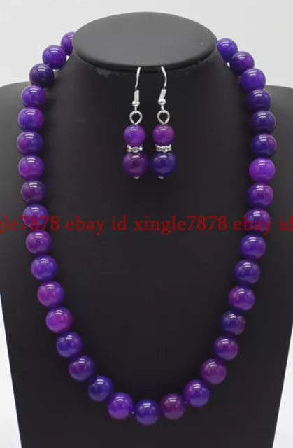 Natural 10mm Purple Sugilite Round Gemstone Beads Necklace Earrings Set 20" AAA+