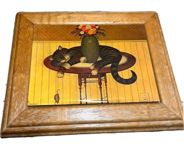 RARE "Cat and Vase" Charles Vysotsky Vintage Framed Tile