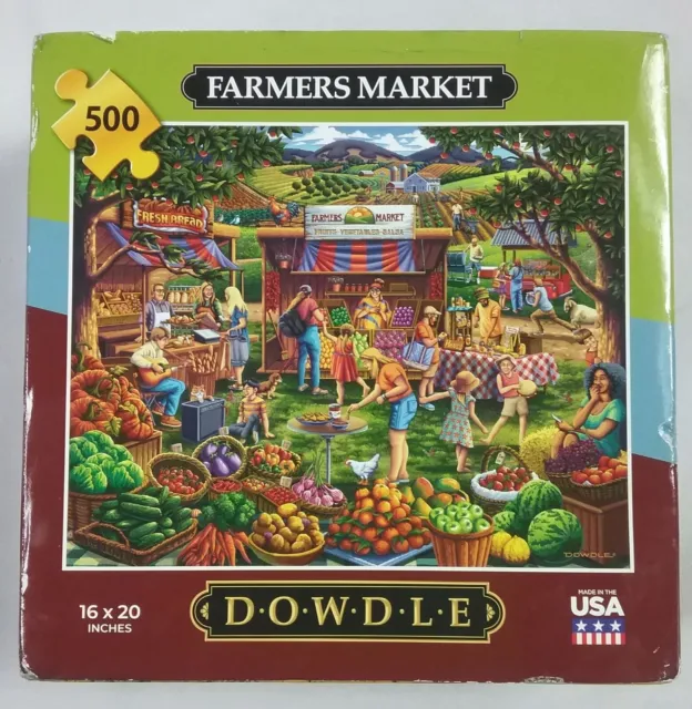 Farmer's Market 500 Piece Jigsaw Puzzle Dowdle Folk Art Country Farm