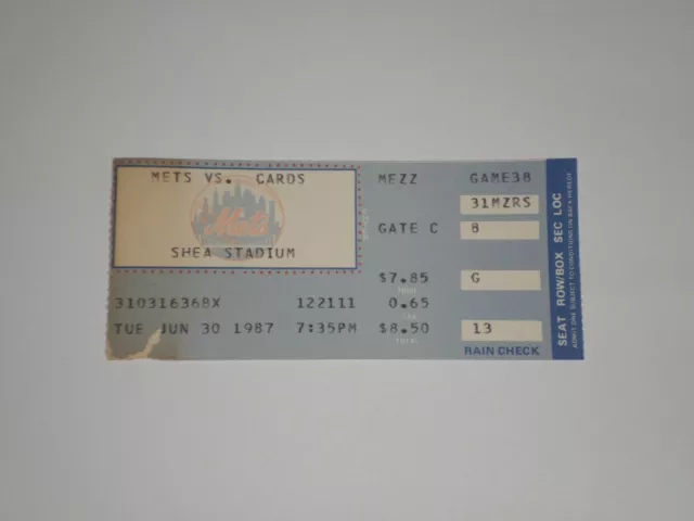 NY Mets vs Cardinals MLB Ticket Stub 1987-Shea Stadium-Dwight Gooden Win