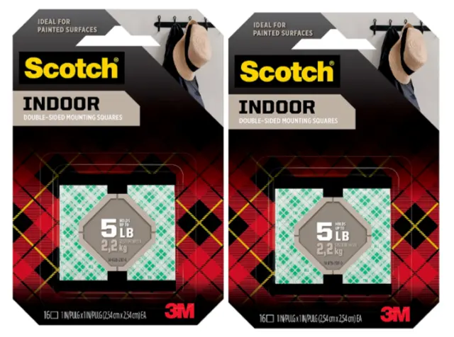 Scotch MOUNTING SQUARES White 16 Squares Double-Sided 111S - 2 Pack