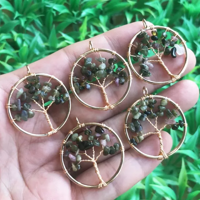 Yoga Tourmaline  Gems stone Tree of life Pendants Reiki Healing Amulet