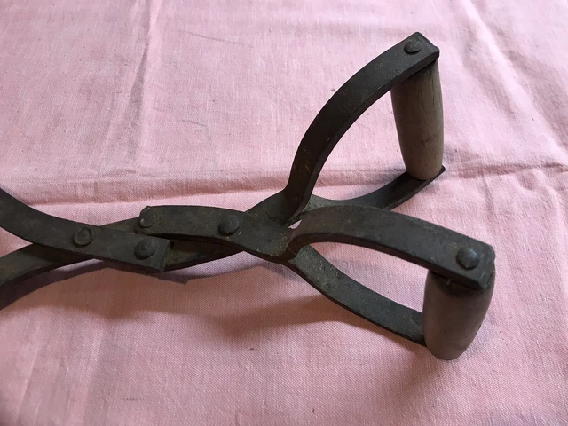 Large - Antique  Compound Action Ice Tongs - Wooden Handles - Jaws Open  24” !! 2