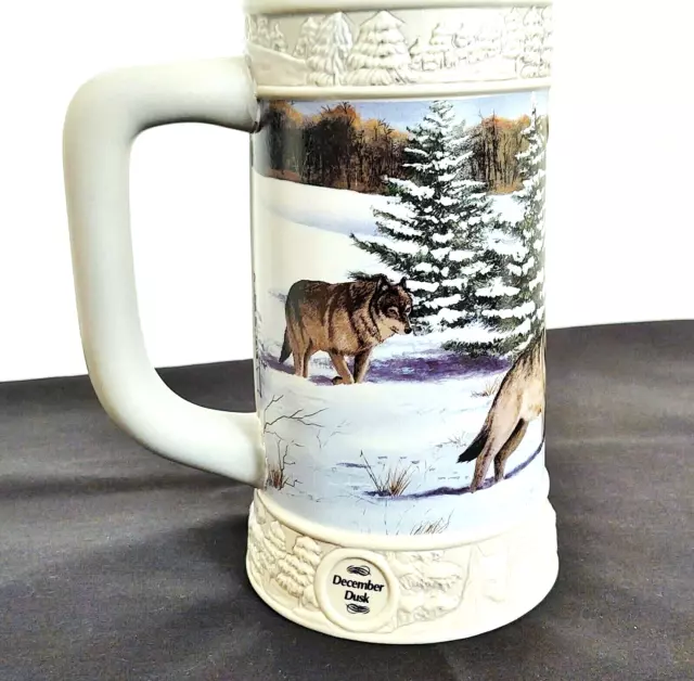 Vtg Wolf  Beer Stein  1999 Miller Beer~Wolf December Dusk