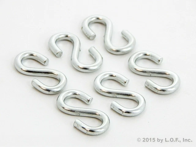 (6) S-Hook 1" Long x 1/2" Wide x 1/8" Zinc Plated Silver 42 Lbs Shaped New