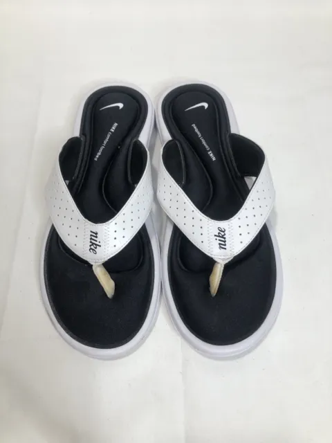Nike Womens Sz 9 Comfort Footbed Flip Flop Thong Sandals White Black 354925-110