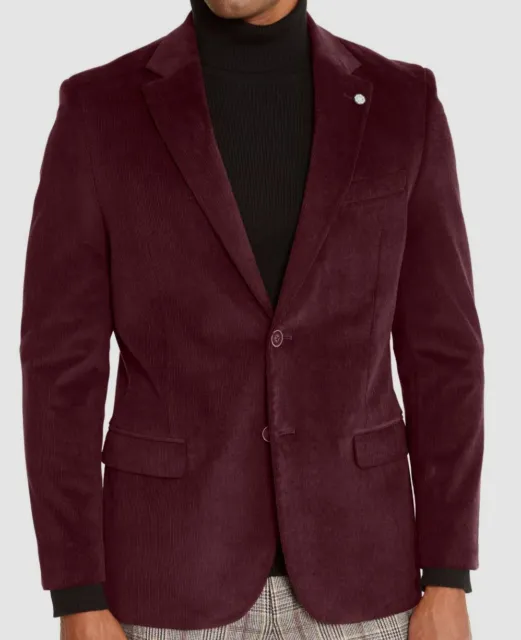 $296 Nautica Men's Red Modern-Fit Stretch Corduroy Suit Sport Coat Jacket 44R