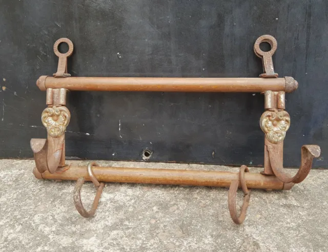Vintage Old Victorian Unique Wooden Iron Wall Hook Hanger Decorative Collectible