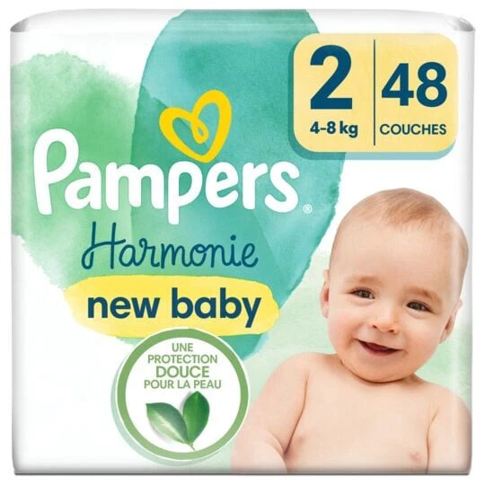 LOT DE 2 - PAMPERS - Harmonie Taille 2 (4Kg-8Kg) Couches Bébé - paquet de 48 cou