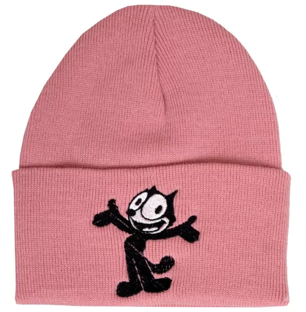 Felix The Cat Dusty Rose Pink Knitted Beanie Hat Winter Embroidered Vintage 1920