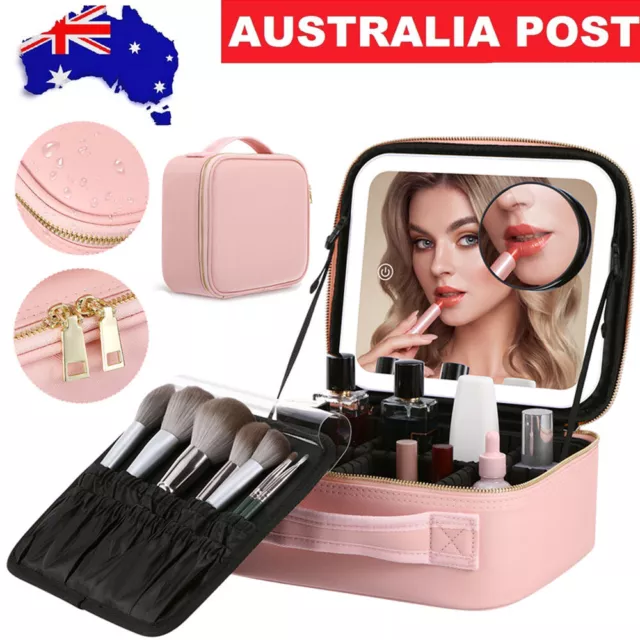 Portable Cosmetic Bag Makeup Organizer Makeup Storage Case LED Light Mirror Set