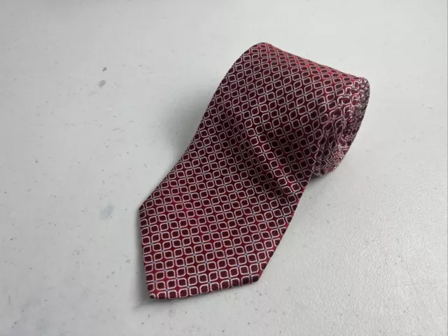 Hart Schaffner Marx Men's Burgundy Red & Light Blue Geometric Silk Neck Tie $138