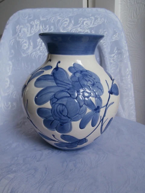 Vase Globe Peint À La Main Bleu Et Blanc Vase En Céramique À Motifs Floraux 7,5 Pouces 3