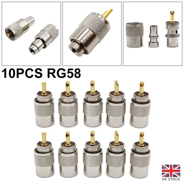 10PC PL259 UHF Male Plugs Insert Type Connectors for 5mm /RG58 Coaxial Cable Kit