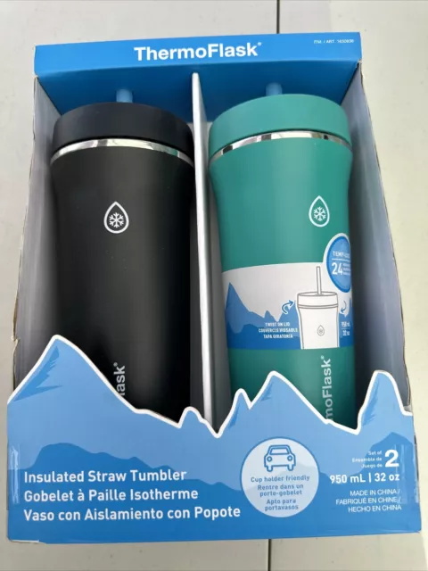 ThermoFlask 32oz Insulated Straw Tumbler 2-Pack, Stainless Steel, BPA Free - NEW