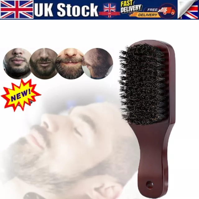 Natural Boar Bristle Hair Brush Paddle Anti-Static Scalp Massage Dark Wood Beard