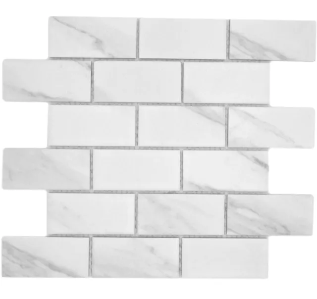 Azulejos de mosaico de cerámica vendaje de pared compuesto Carara blanco gris mate | 10 alfombras