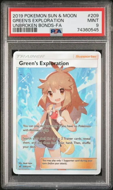 2019 Pokemon Unbroken Bonds Green's Exploration Full Art 209/214 PSA 9
