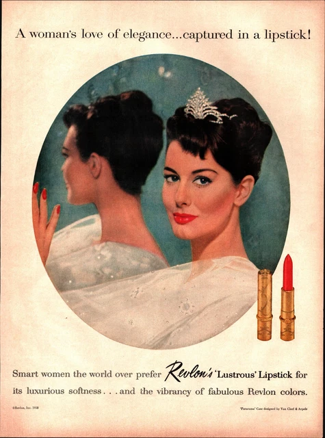 Vintage 1958 Revlon Lustrous Lipstick A Woman's Love Of Elegance ad sexy a6