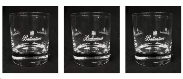 BALLANTINES SCOTCH WHISKY 3 x Etched Tumbler Glasses BNWOB MAN CAVE ECOSSE SCOT