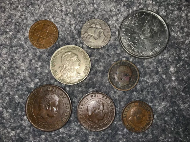 Portugal: 20 Reis 1892, silver 2$50  1942, 5 Reis 1906,  100$ 1989 Azores etc