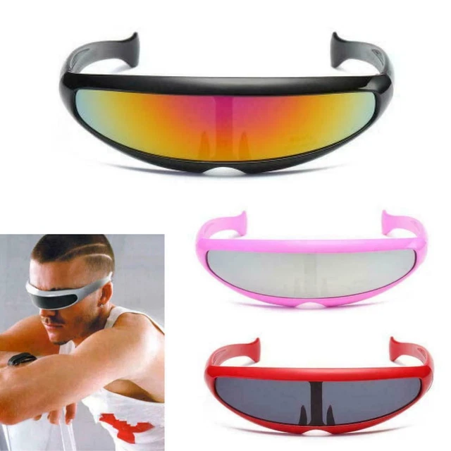 Colored Mirror Lens Monolens Cyclops Robotic Futuristic Narrow Punk Sunglasses