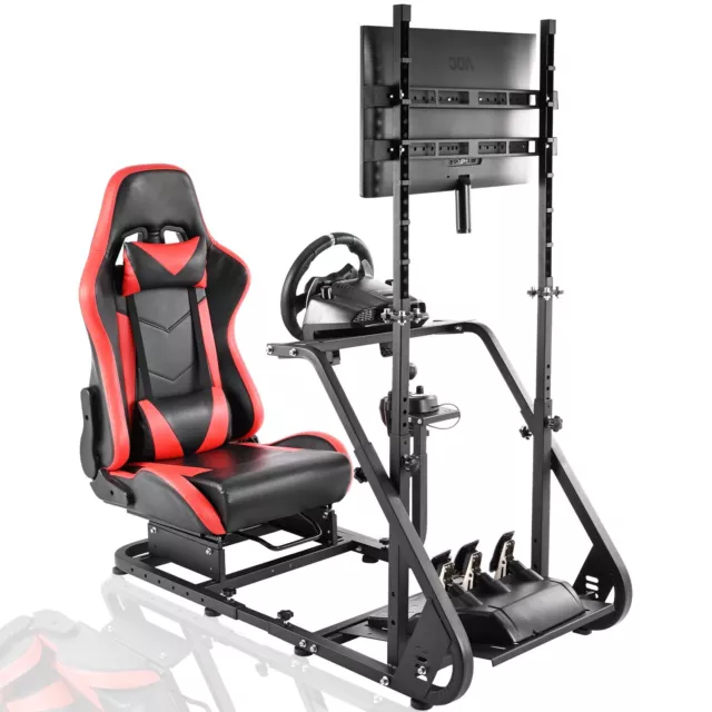 Minneer Racing Simulator Cockpit & Red Seat/TV Mount Stand Fit Logitech G29 G920