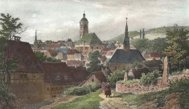 LÖSSNITZ (Erzgebirge) - Gesamtansicht - Saxonia - kol. Lithographie um 1840