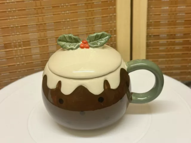 NEXT Natural Brown Christmas Pudding Lidded Mug Soup Coffee Tea Novelty Gift