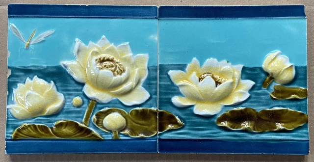 Germany - Antique Art Nouveau Majolica 2 Tiles Set  C1900
