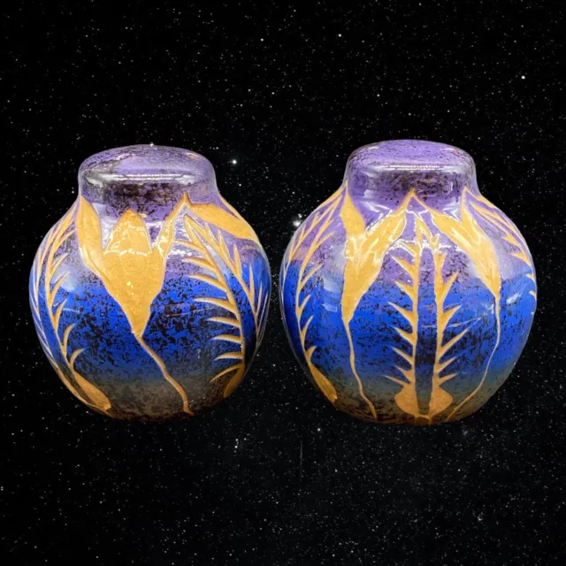 Jamaica Wassi Art Pottery Stoneware Etched Cobalt Blue Salt & Pepper Shakers
