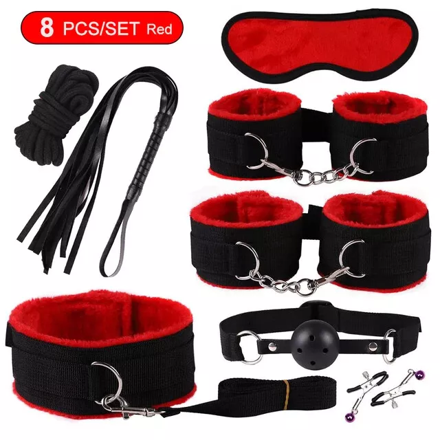 Kit Bondage Fetish 8 Pièces 4 couleurs au choix SM Bondage Soumission Jeux Sexy