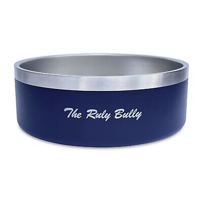 The Ruly Bully Non-Slip Stainless Steel Dog Food & Water Bowl (42oz, Dark Blue)
