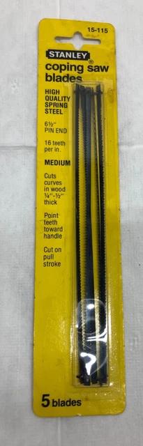 15-115 Stanley Coping Saw Blades 16T Cut Wood 6-1/2" OAL Pin End Made In USA