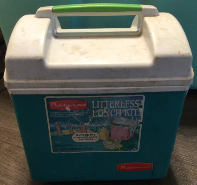 VINTAGE RUBBERMAID SIDEKICK Mini Cooler Lunch Box Teal White 1792