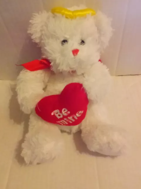 Walmart White Angel Bear Red " Be Mine" Heart Wings Ribbon Gold Halo 11" Plush