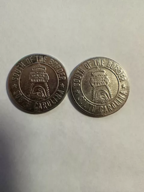 2 Good Luck Souvenir Tokens South of the Boarder South Carolina Coins