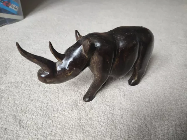 Large,Hand Carved Solid Wooden Rhinoceros / Rhino Figurine Great Display