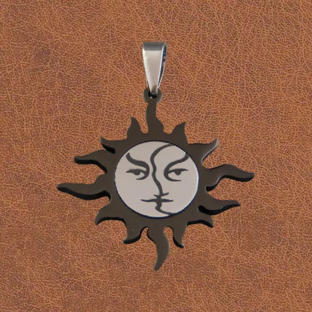 Bijoux pendentif Soleil et Lune acier inoxydable + chaine 50cm acier inoxydable