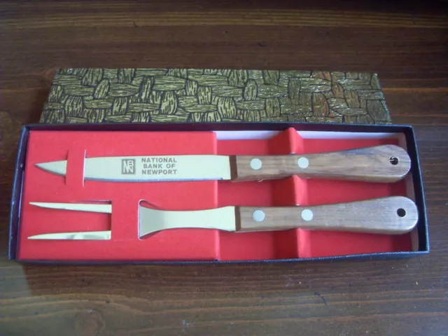 Vintage 1970s Bank Promotional Steak Knife Set - National Bank of Newport