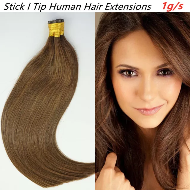 8A 1G 14"-24" Stick I Tip Pre Bonded Halo Hair Extensions Human Keratin Remy UK