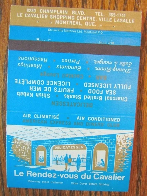 Restaurant 40 Strikes Matchbook Cover: Rendez-Vous Du Cavalier (Montreal Quebec)