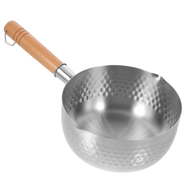Sartén de nieve de acero inoxidable con mango de madera olla Yukihira leche sin recubrimiento