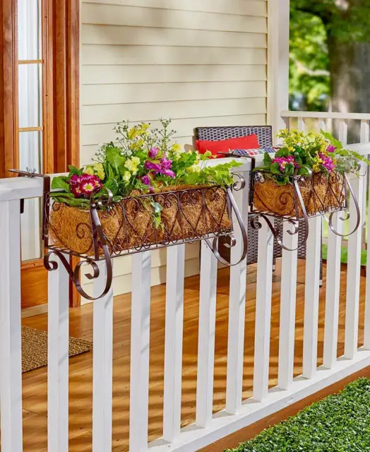 Metal Rail Planters or Coco Liners Balcony Flower Box Porch Fence Deck Brown