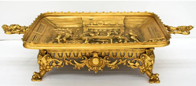 19th century Antique French  gilt bronze  ornate Dore Footed Tray  aac treasure