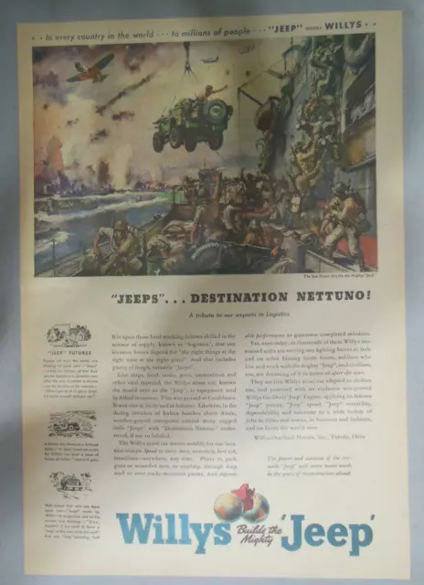 Willys Car Ad: War Time,  Destination Nettuno ! from 1945 Size: 11 x 15 inches