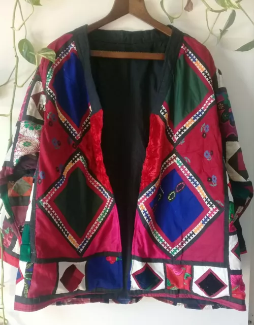1970s Ladies Cotton Patchwork Summer Jacket Boho Hippy Festival Antique Features